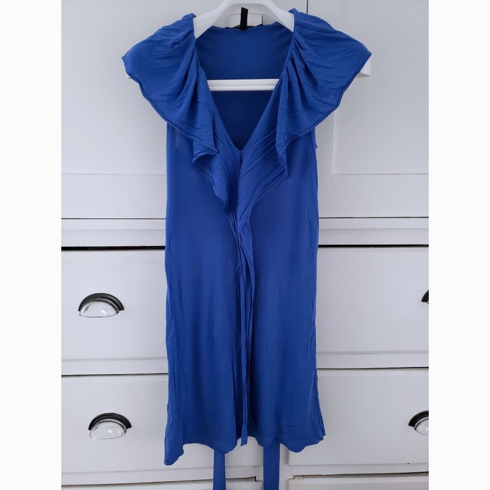BCBGMaxAzria Blue Rayon Tie Waist Dress
